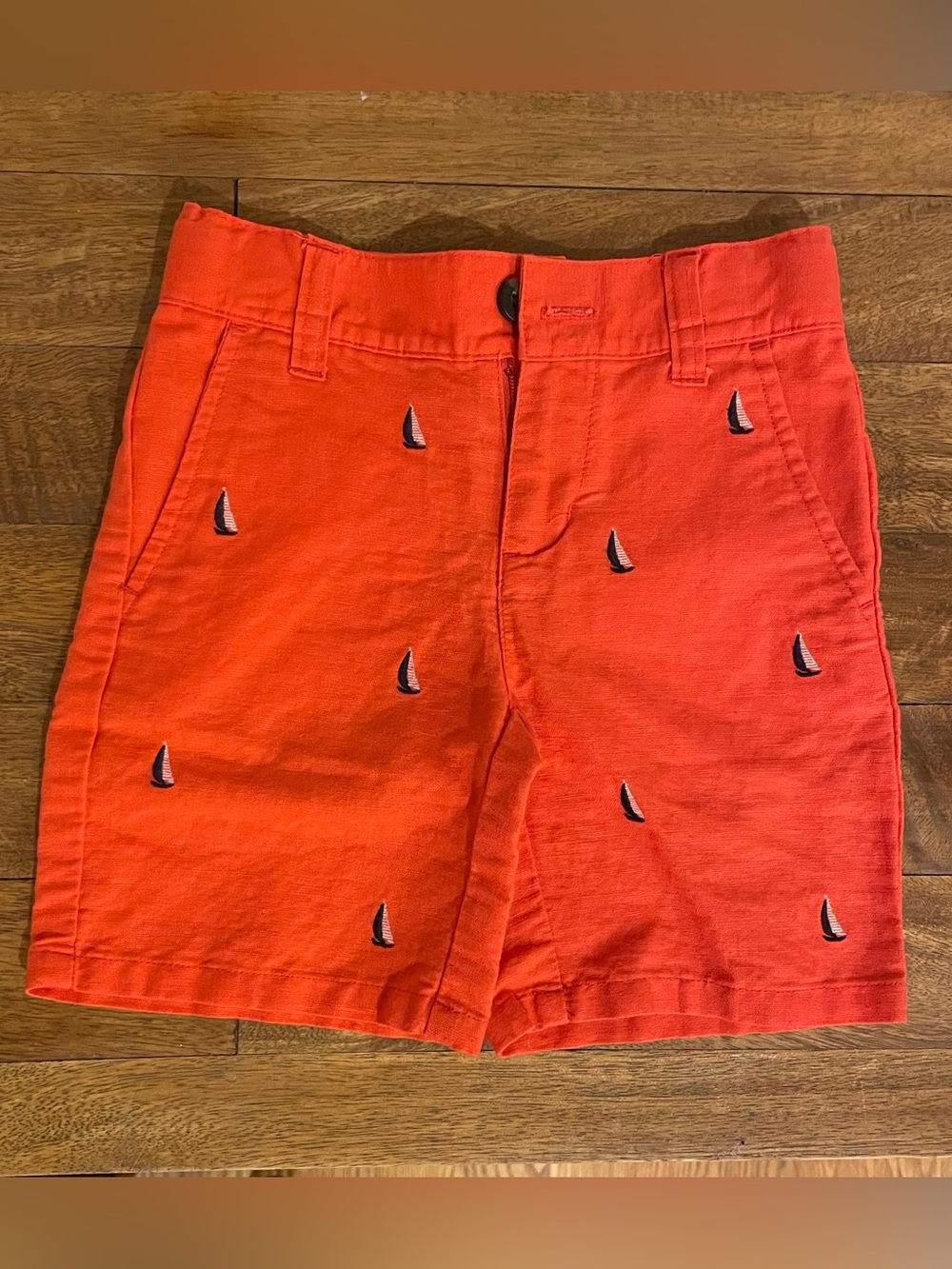 Janie and Jack Orange Sailboat Embroidered Boys' Linen Flat Front Shorts